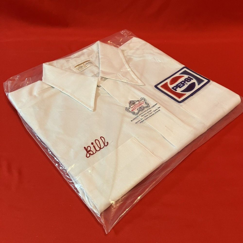 Vintage Riverside Masterbilt Pepsi 16 1/2 Half Sleeve White Button Up Work Shirt